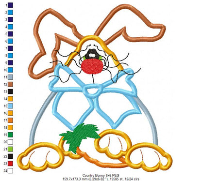 Country Easter Bunny with Carrot - Applique