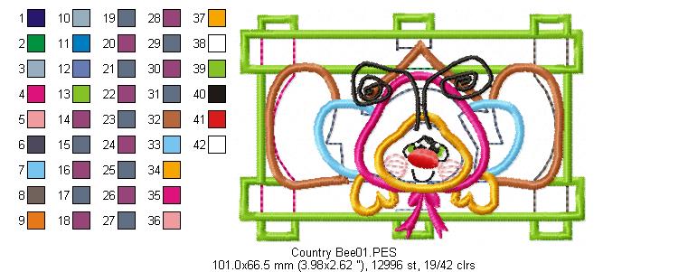 Country Bee  - Applique - Machine Embroidery Design