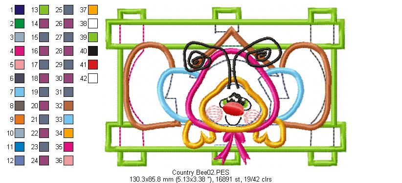 Country Bee  - Applique - Machine Embroidery Design