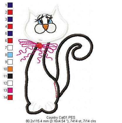 Cute Cat - Applique - Machine Embroidery Design