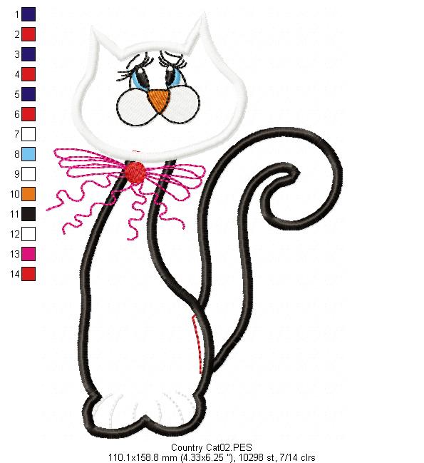 Cute Cat - Applique - Machine Embroidery Design