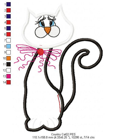 Cute Cat - Applique - Machine Embroidery Design