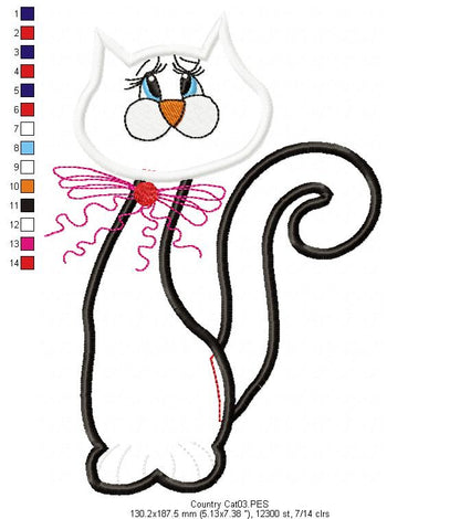 Cute Cat - Applique - Machine Embroidery Design