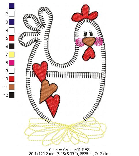 Cute Chicken - Applique - Machine Embroidery Design