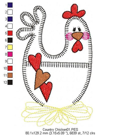 Cute Chicken - Applique - Machine Embroidery Design