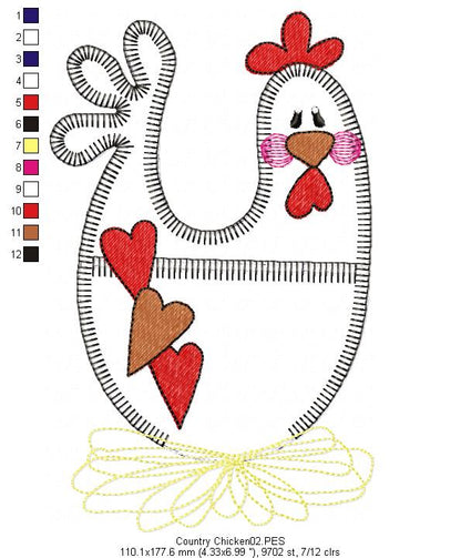Cute Chicken - Applique - Machine Embroidery Design