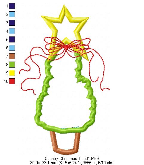 Country Christmas Tree - Applique - Machine Embroidery Design