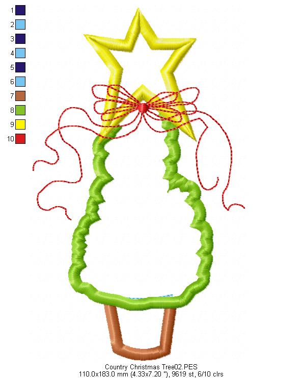 Country Christmas Tree - Applique - Machine Embroidery Design