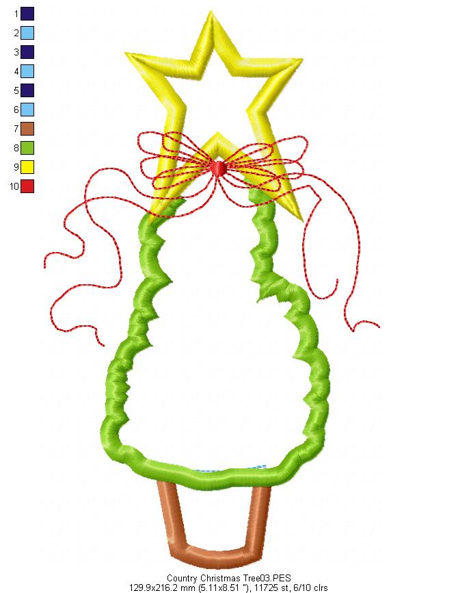 Country Christmas Tree - Applique - Machine Embroidery Design