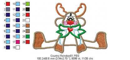 Country Reindeer - Applique - Machine Embroidery Design