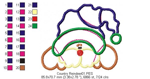Country Reindeer - Applique - Machine Embroidery Design
