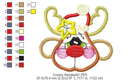 Country Reindeer - Applique - Machine Embroidery Design