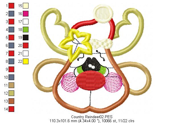 Country Reindeer - Applique - Machine Embroidery Design