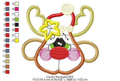 Country Reindeer - Applique - Machine Embroidery Design