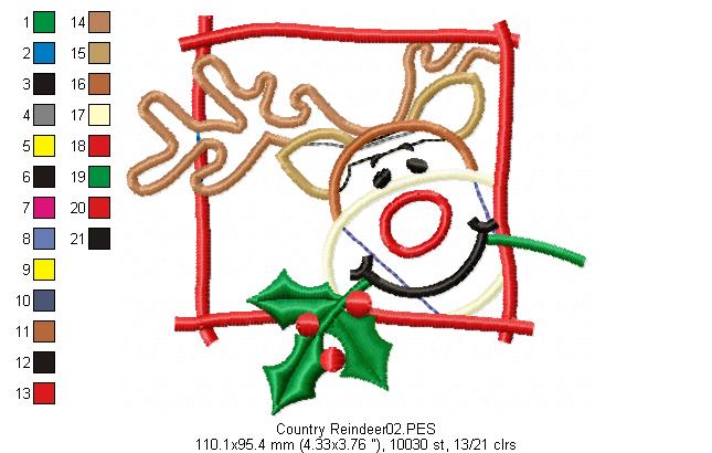Country Reindeer on frame - Applique - Machine Embroidery Design