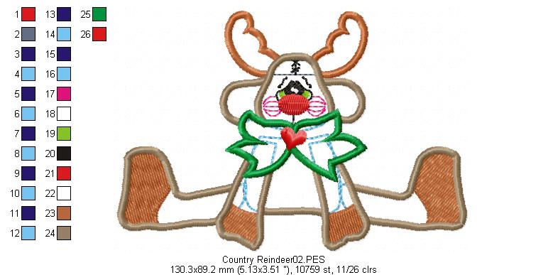Country Reindeer - Applique - Machine Embroidery Design