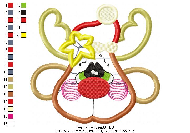 Country Reindeer - Applique - Machine Embroidery Design