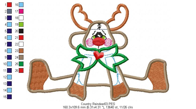 Country Reindeer - Applique - Machine Embroidery Design