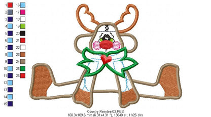 Country Reindeer - Applique - Machine Embroidery Design