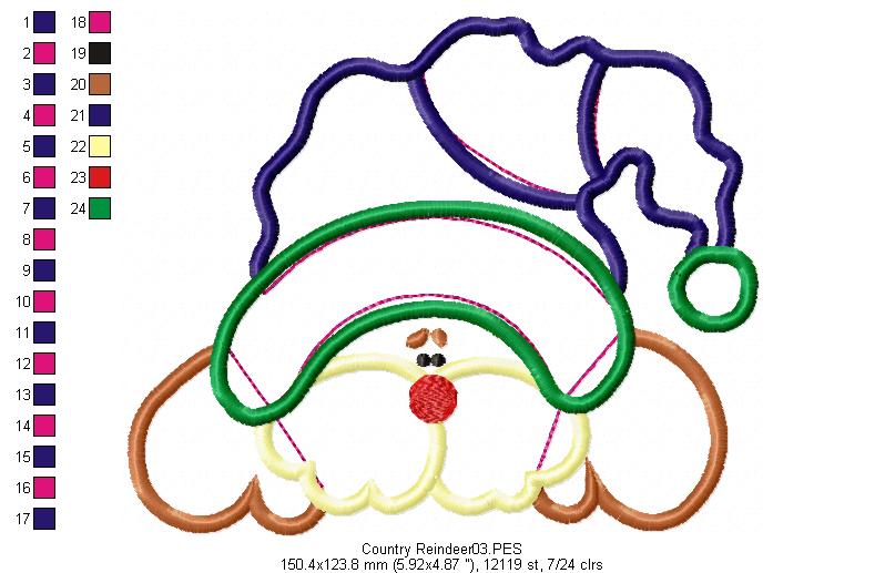 Country Reindeer - Applique - Machine Embroidery Design