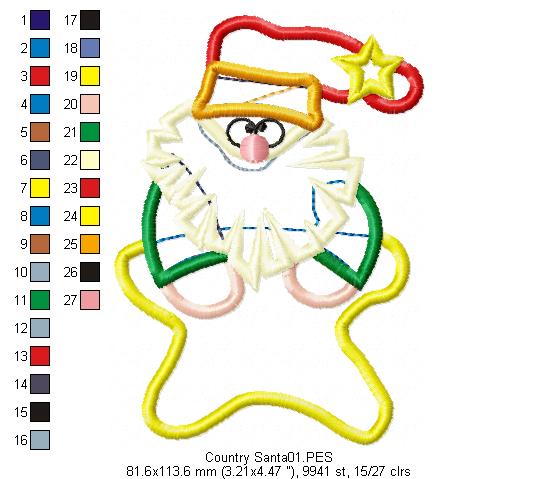 Country Santa Claus - Applique - Machine Embroidery Design