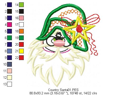 Country Mystic Santa Claus - Christmas Applique - Machine Embroidery Design