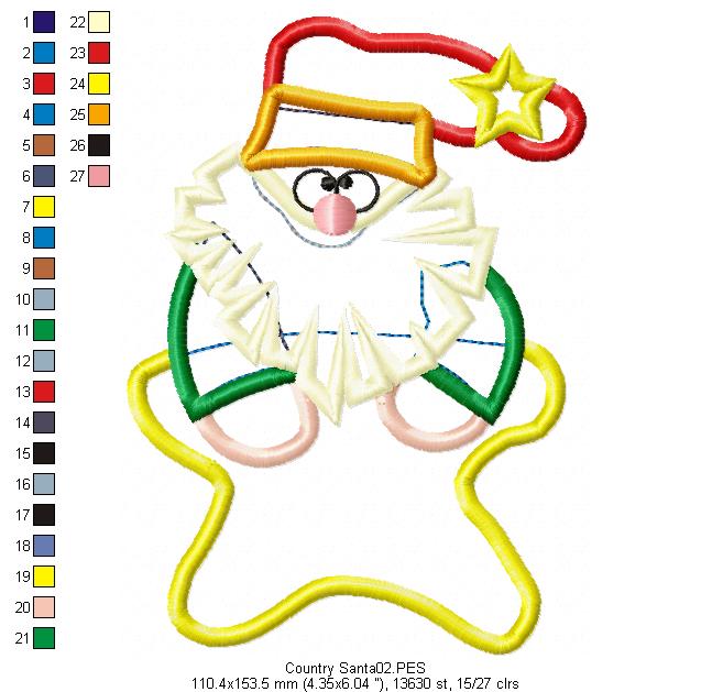 Country Santa Claus - Applique - Machine Embroidery Design