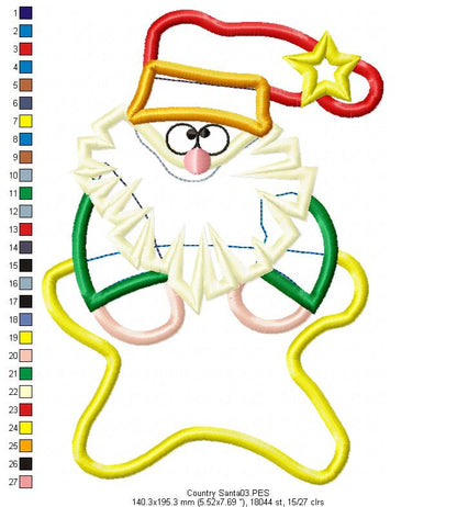 Country Santa Claus - Applique - Machine Embroidery Design