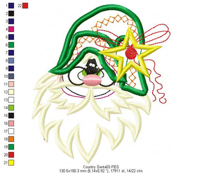 Country Mystic Santa Claus - Christmas Applique - Machine Embroidery Design