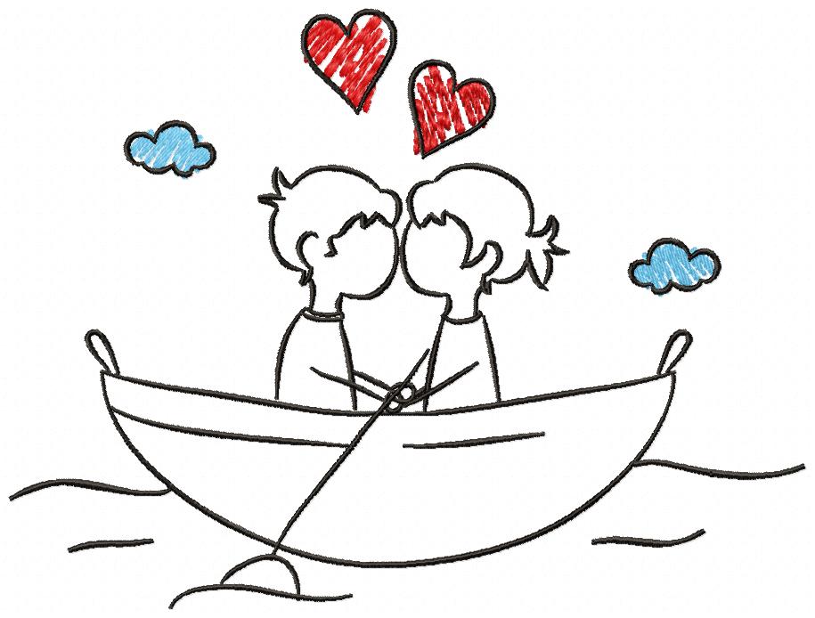 Couple in Love on a Boat - Fill Stitch
