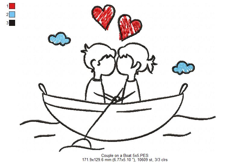 Couple in Love on a Boat - Fill Stitch