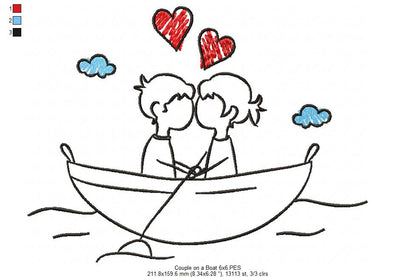Couple in Love on a Boat - Fill Stitch
