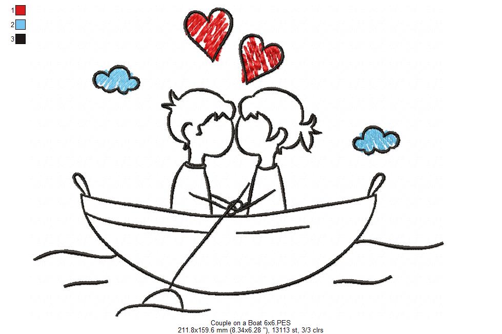 Couple in Love on a Boat - Fill Stitch