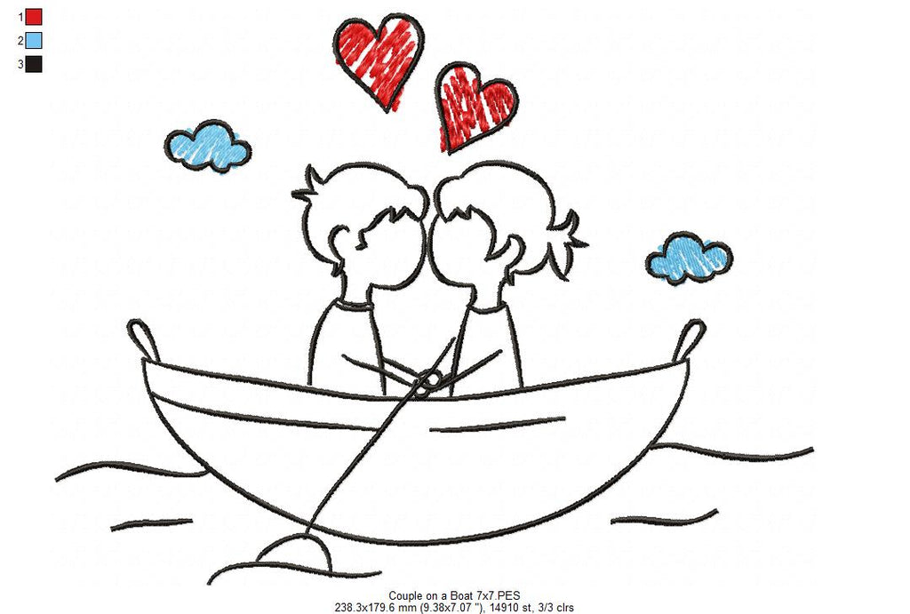 Couple in Love on a Boat - Fill Stitch