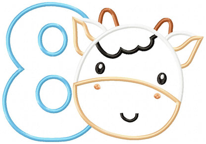 Cow Boy Number 8 Eight 8th Birthday - Applique