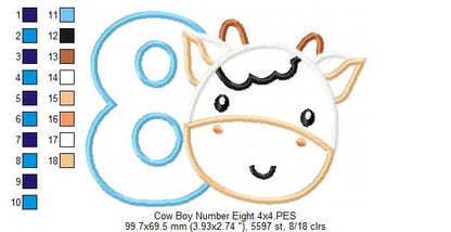 Cow Boy Number 8 Eight 8th Birthday - Applique