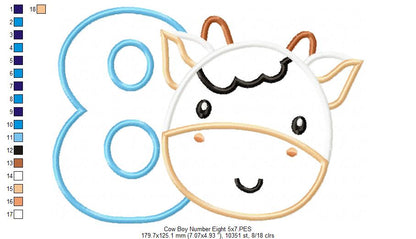 Cow Boy Number 8 Eight 8th Birthday - Applique