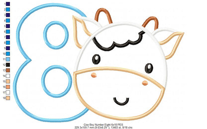 Cow Boy Number 8 Eight 8th Birthday - Applique