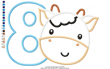 Cow Boy Number 8 Eight 8th Birthday - Applique