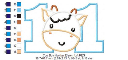 Cow Boy Number Eleven 11 Elenth Birthday - Applique
