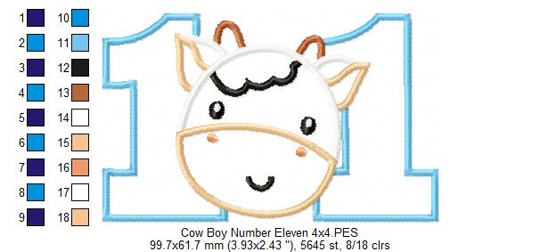 Cow Boy Number Eleven 11 Elenth Birthday - Applique
