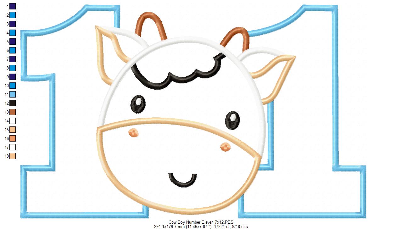 Cow Boy Number Eleven 11 Elenth Birthday - Applique