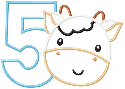 Cow Boy Number 5 Five 5th Birthday - Applique
