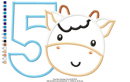 Cow Boy Number 5 Five 5th Birthday - Applique
