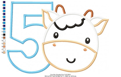 Cow Boy Number 5 Five 5th Birthday - Applique