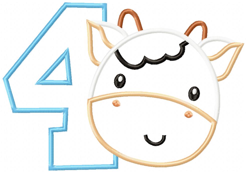 Cow Boy Number 4 Four 4th birthday - Applique