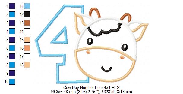 Cow Boy Number 4 Four 4th birthday - Applique