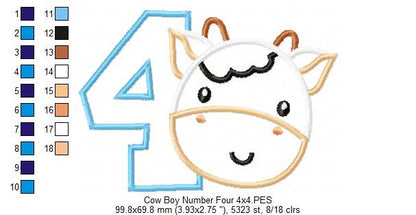 Cow Boy Number 4 Four 4th birthday - Applique