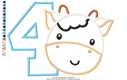 Cow Boy Number 4 Four 4th birthday - Applique