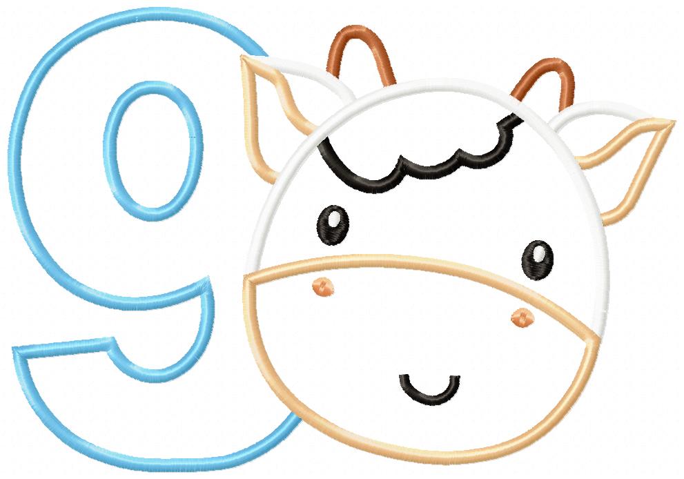 Cow Boy Number 9 Nine 9th Birthday - Applique